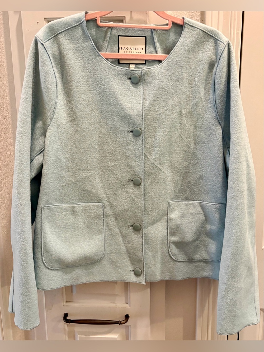 NWT BAGATELLE Pale Blue Round-Neck Button Front Sweater Jacket